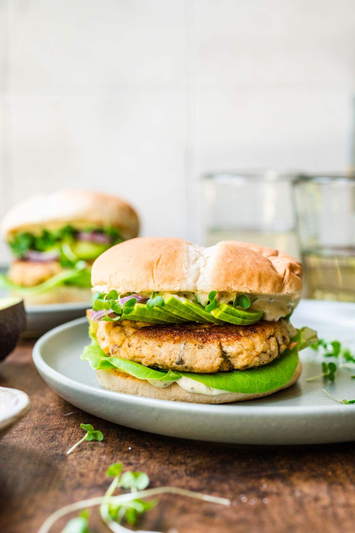 Salmon Burgers on serving plate