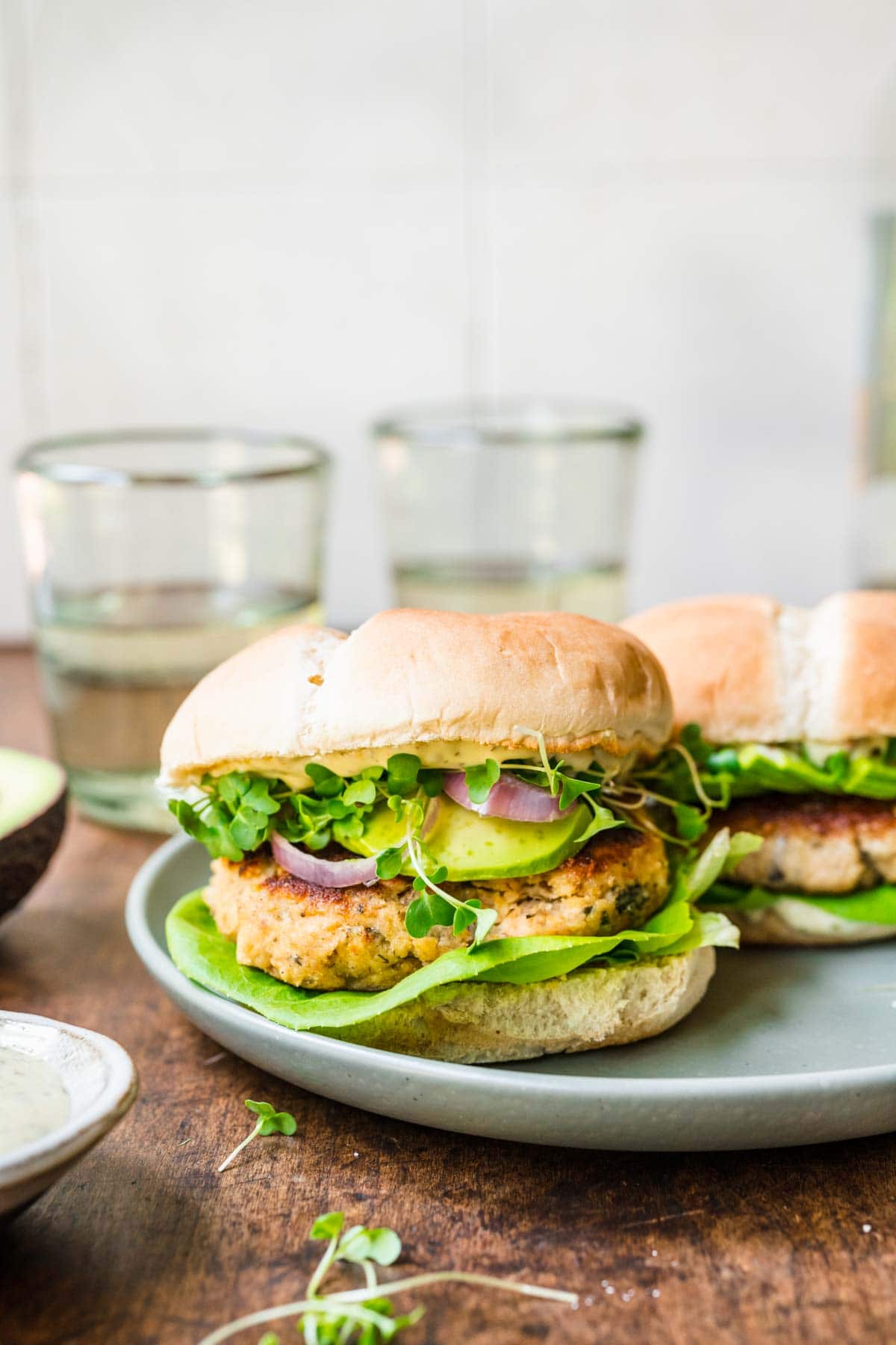 Salmon Burgers on serving plate