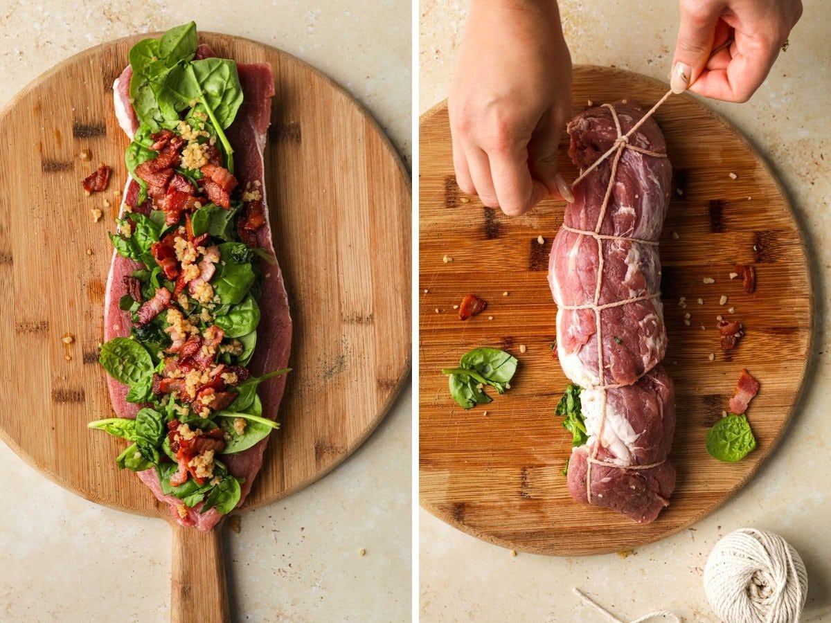 Spinach Bacon Stuffed Pork Tenderloin collage