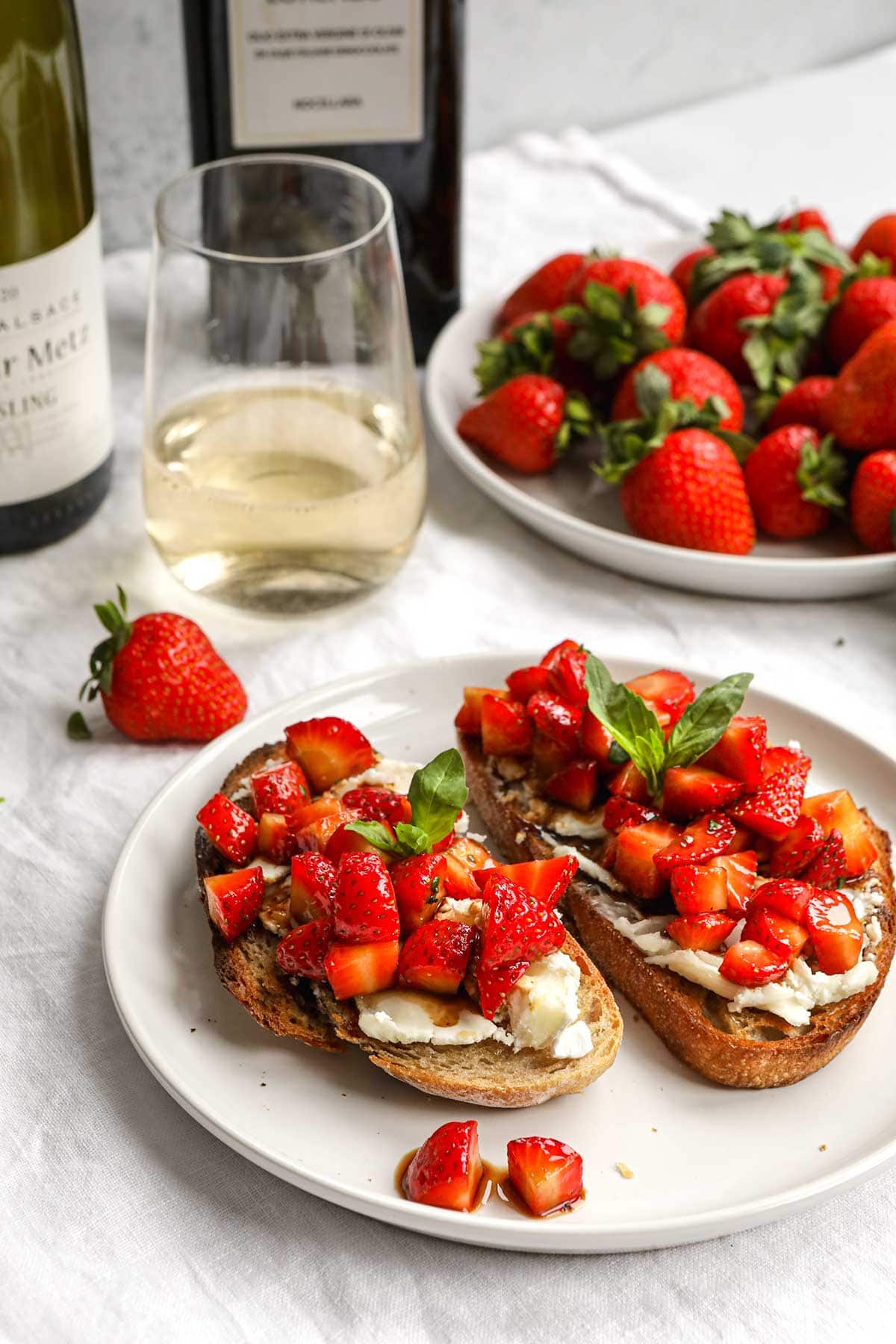 Strawberry Goat Cheese Bruschetta on serving plate