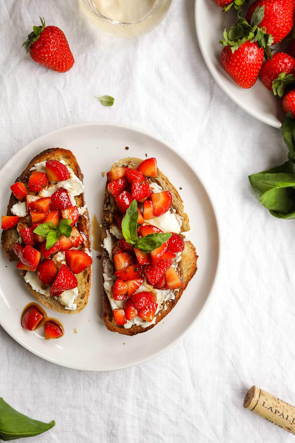 Strawberry Goat Cheese Bruschetta on serving plate