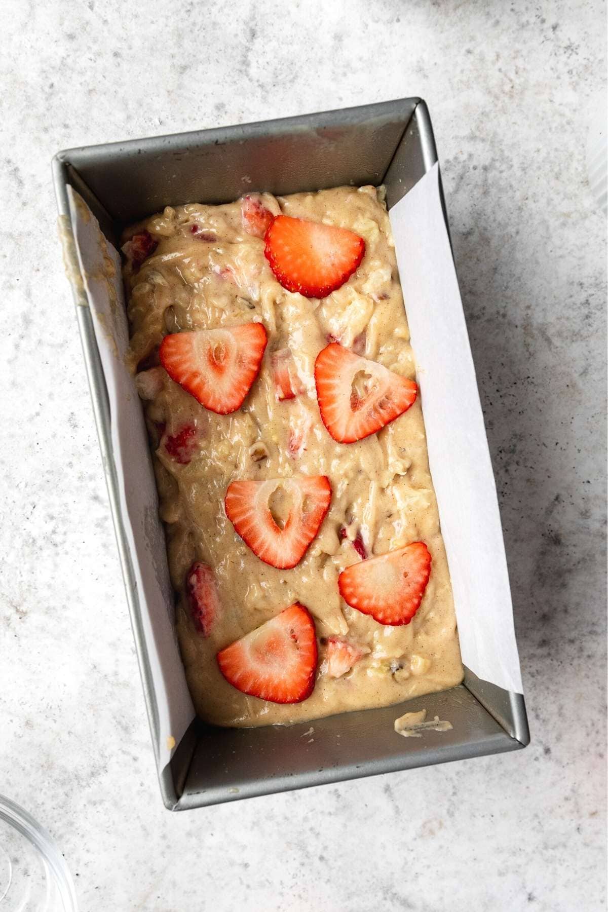 Strawberry Pineapple Bread batter in baking pan