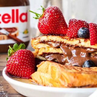 Nutella French Toast with Strawberries and a jar of Nutella