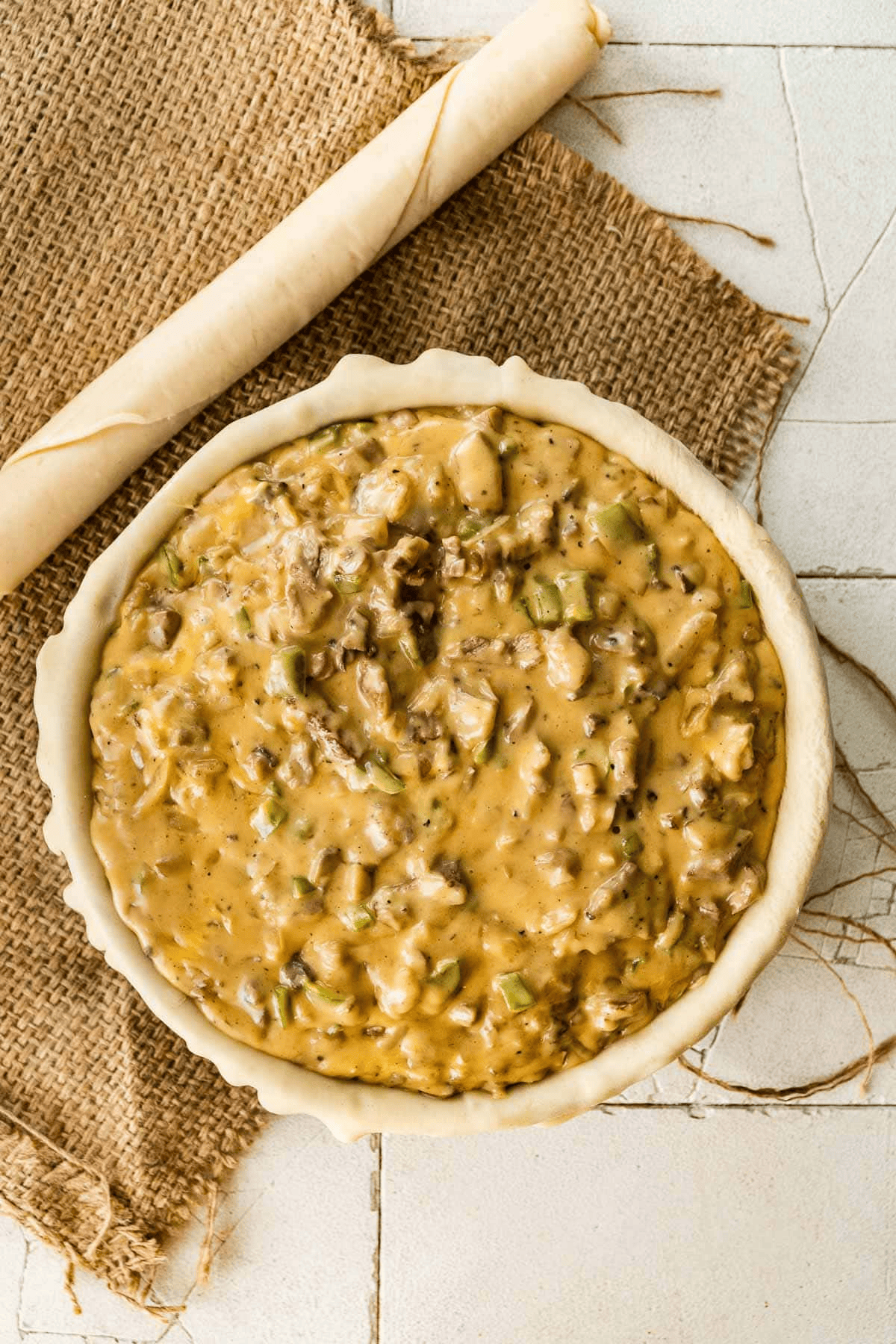 Cheesesteak filling in a pie crust
