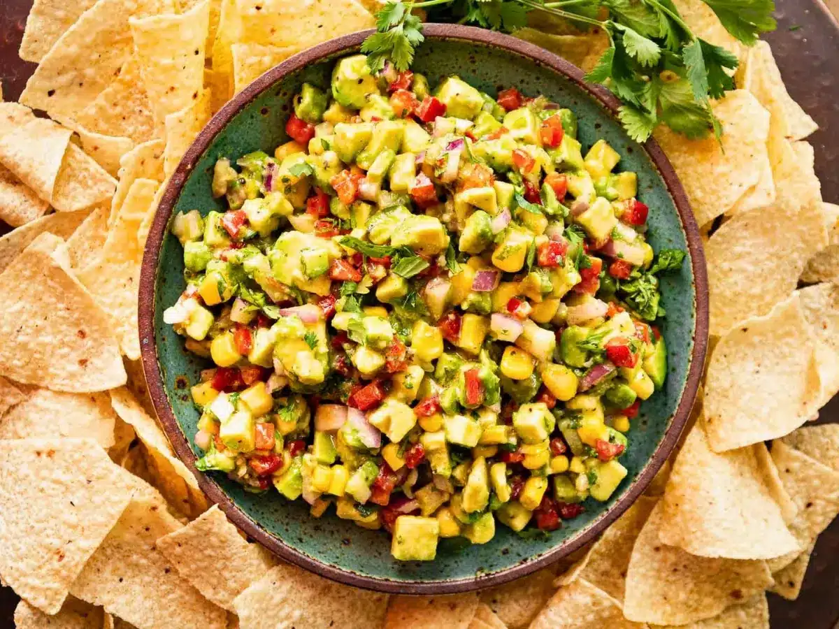 Tortilla chips surrounding bowl of salsa