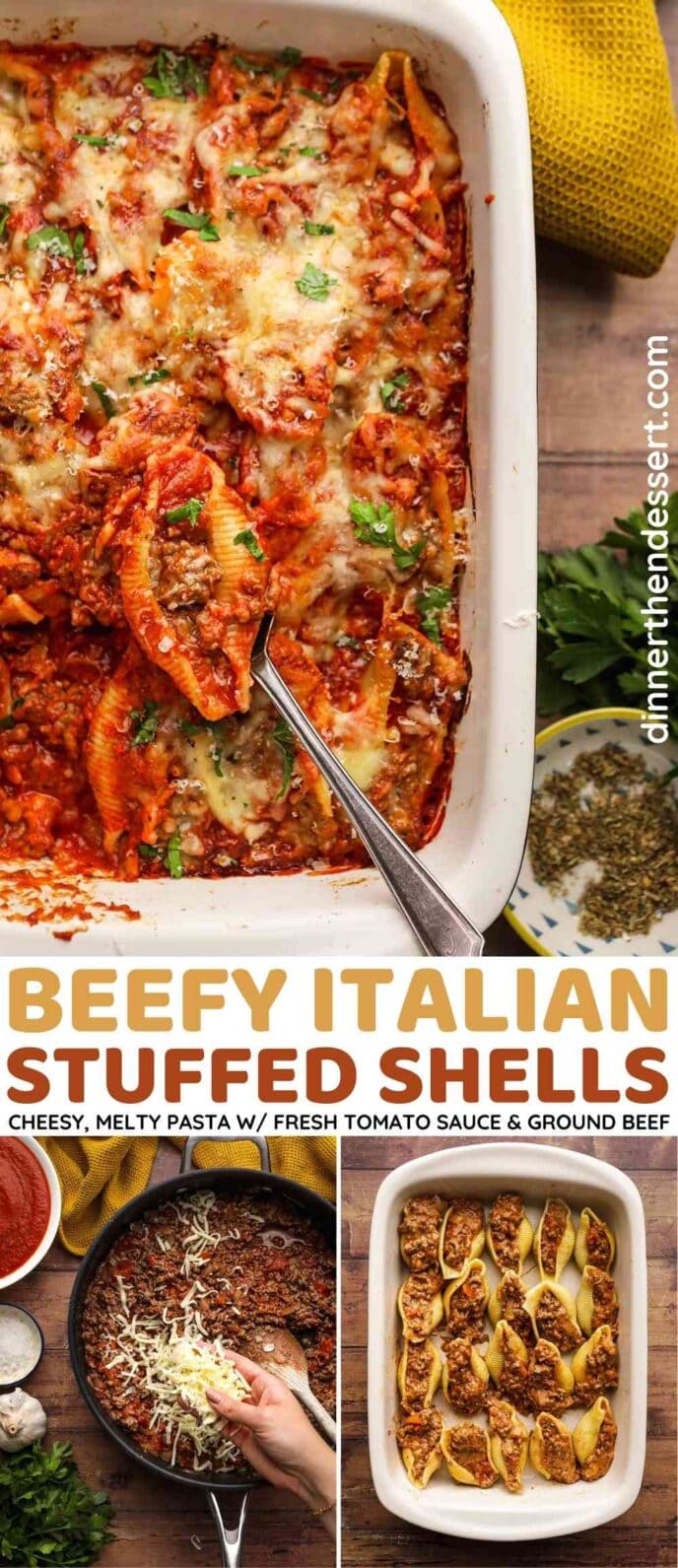 Beefy Italian Stuffed Shells collage