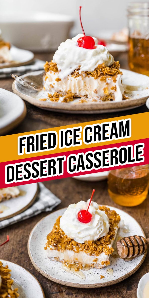ice cream with flakey topping honey and cherry