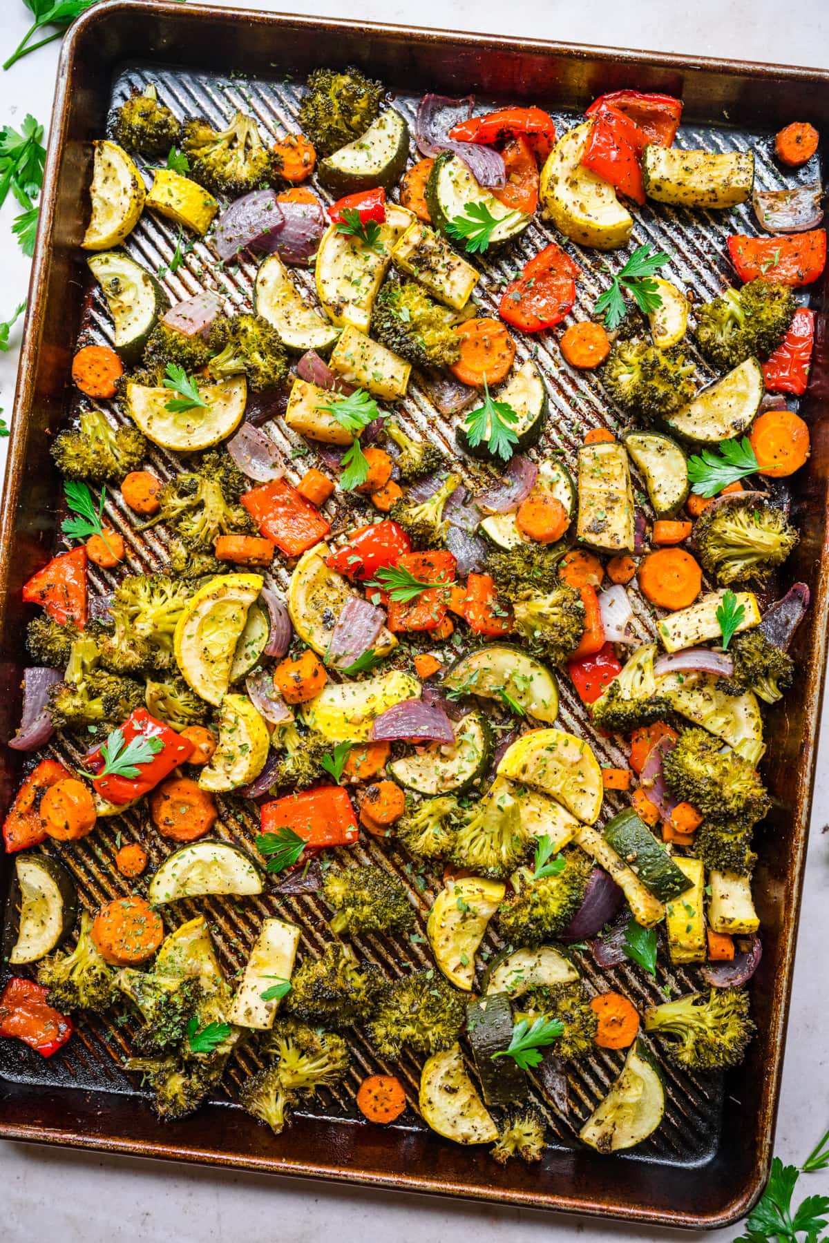 Italian Roasted Vegetables on baking pan