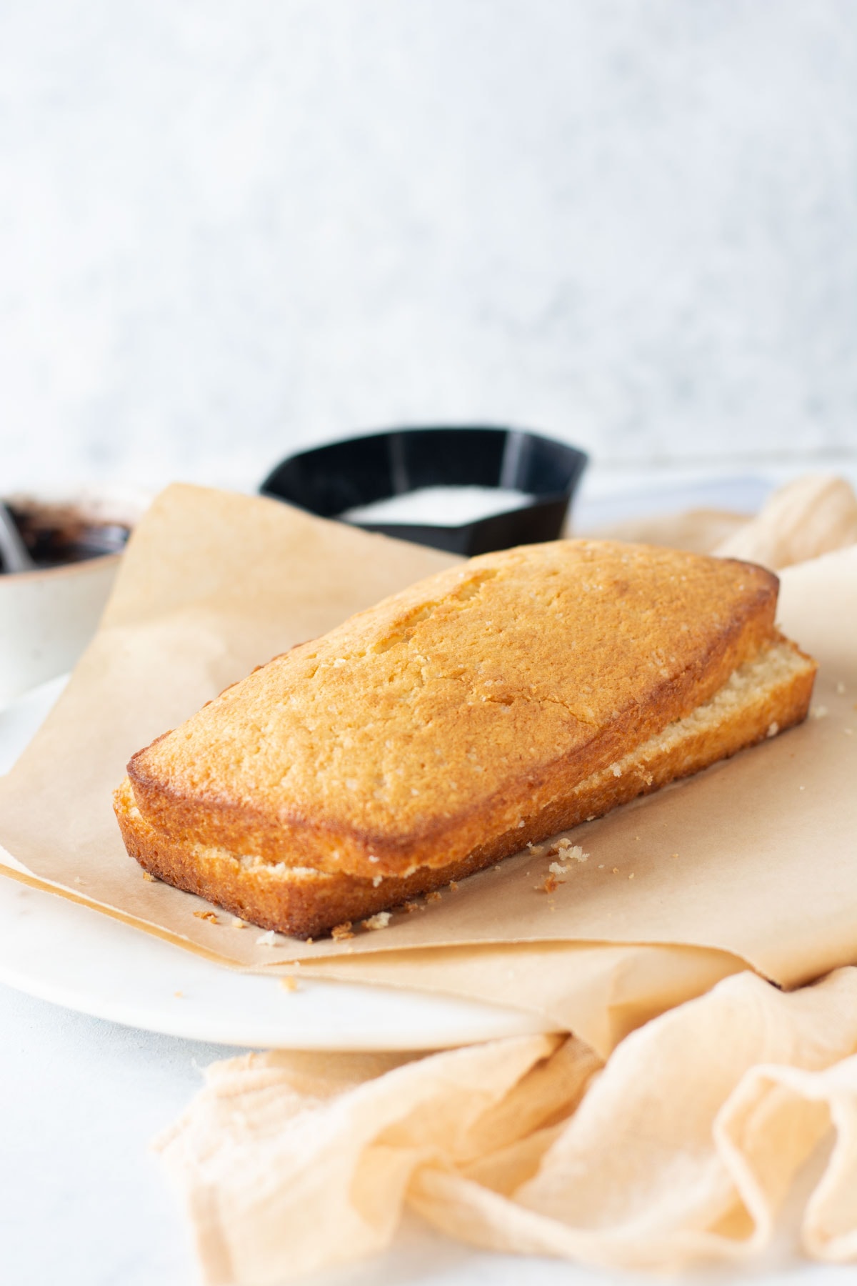 Lamington Loaf Cake split in half lengthwise