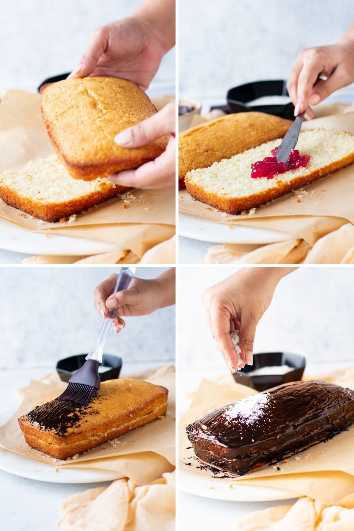 Lamington Loaf Cake assembly collage
