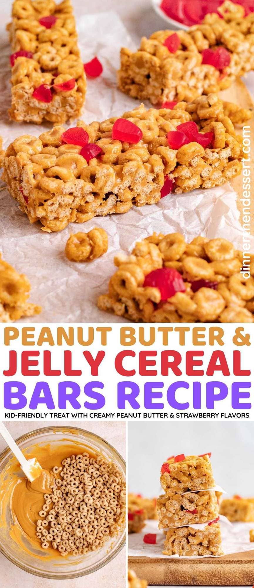 Peanut Butter and Jelly Cereal Bars collage