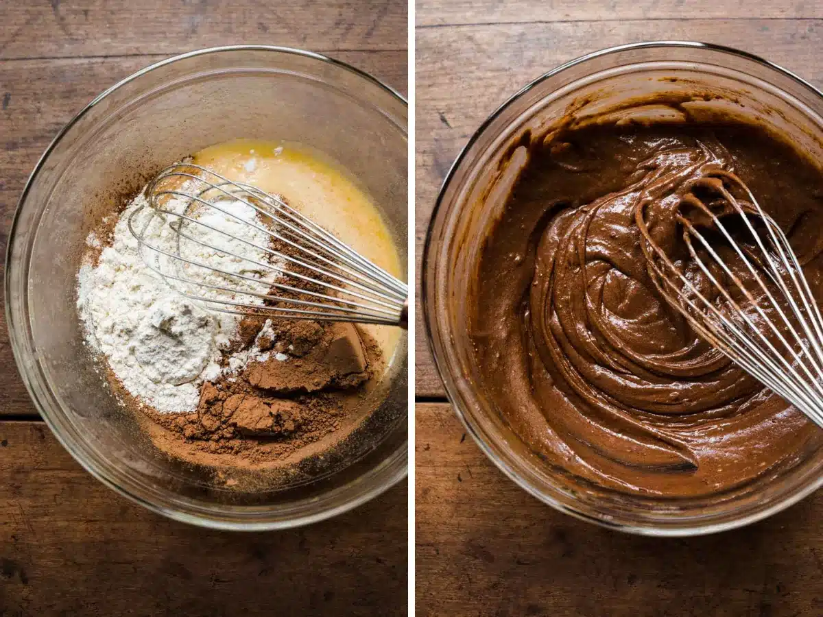 mixing brownie batter