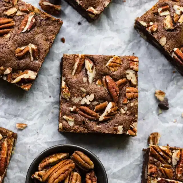 top down view of brownies on a tray