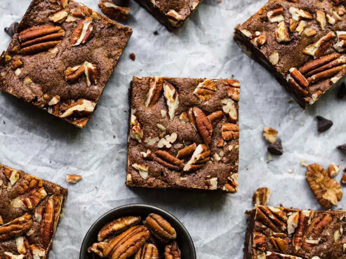 top down view of brownies on a tray 