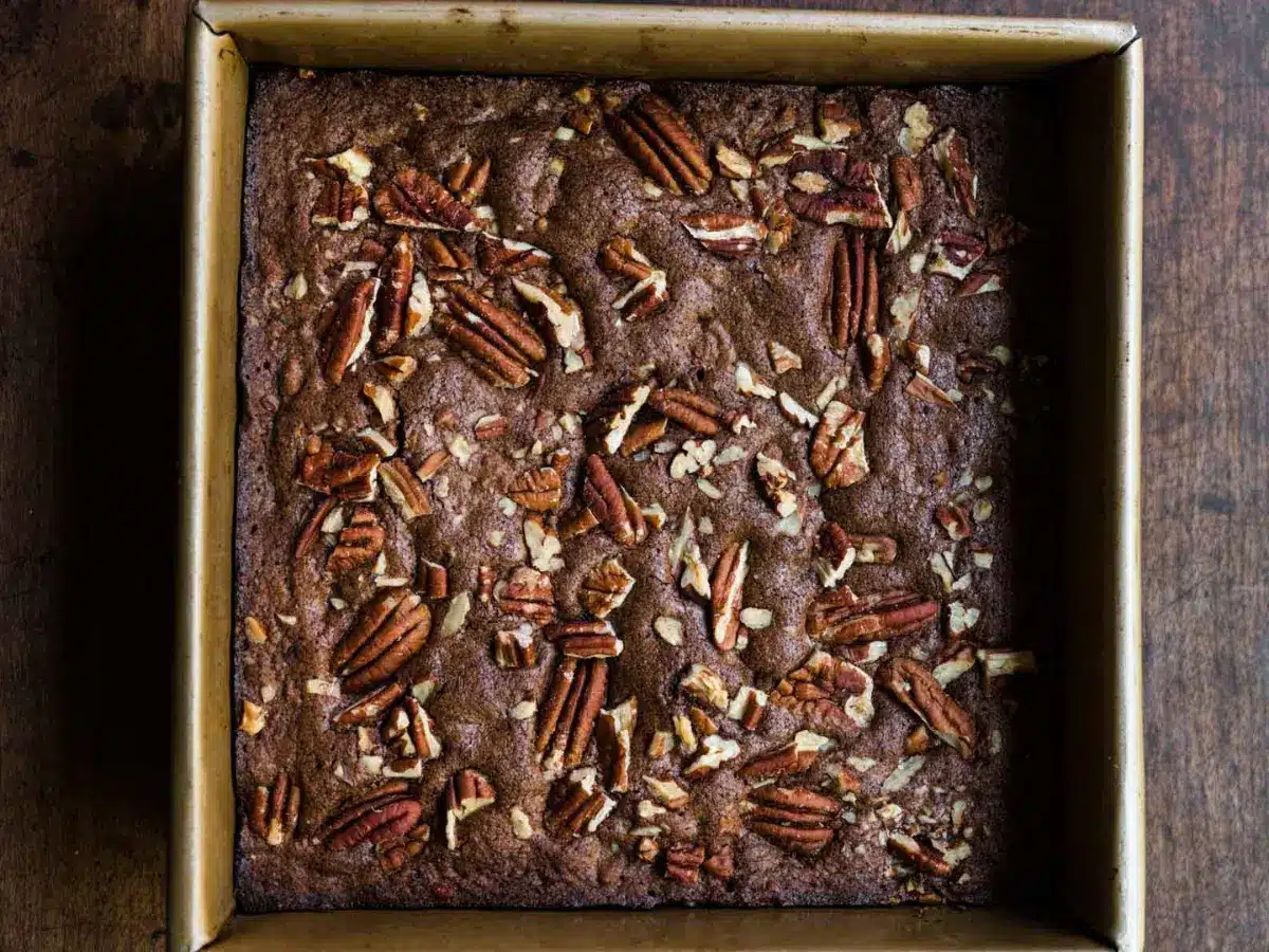 brownies after baking in a tray 