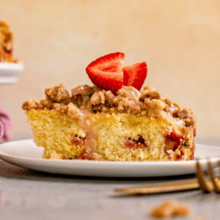 Slice of cake with strawberries