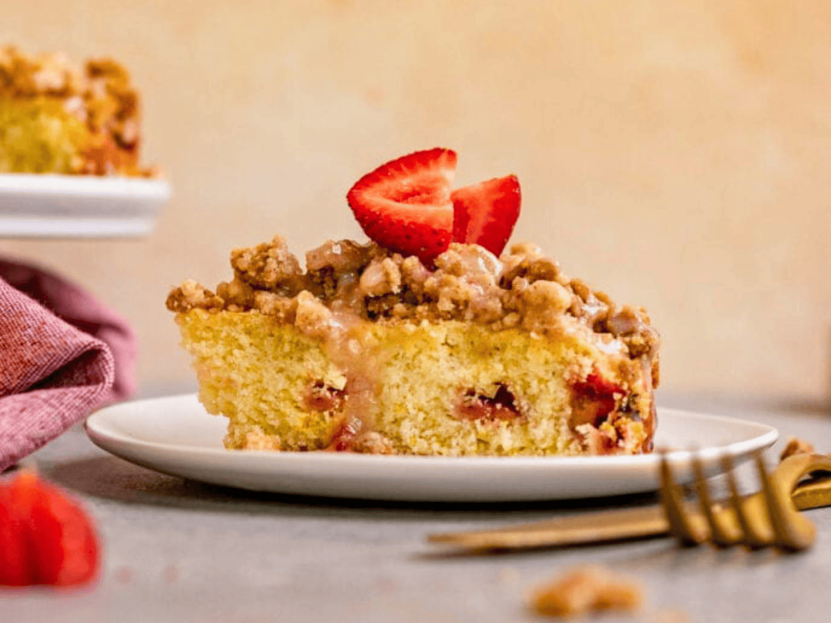 Slice of cake with strawberries