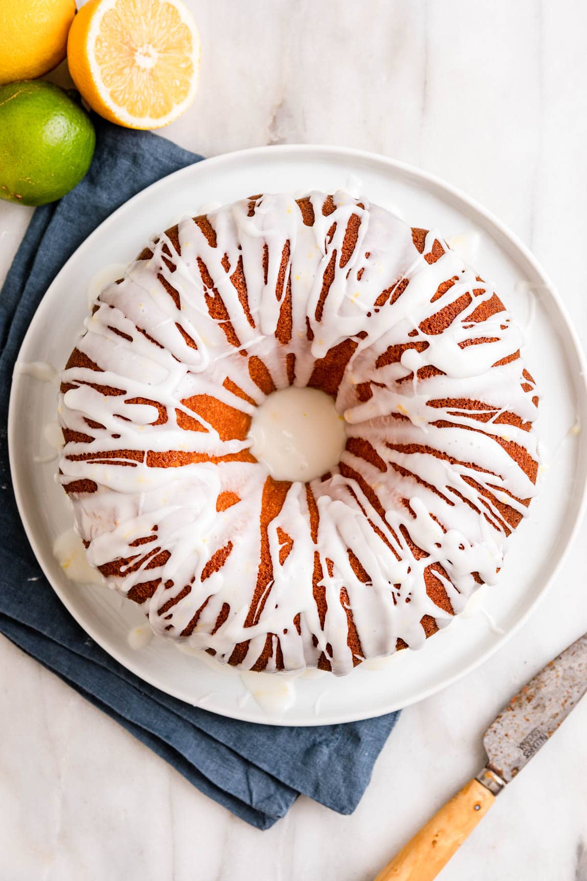 7up Pound Cake baked on plate with glaze