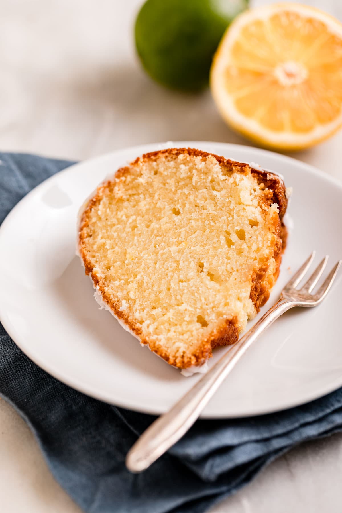 7up Pound Cake slice on plate with fork