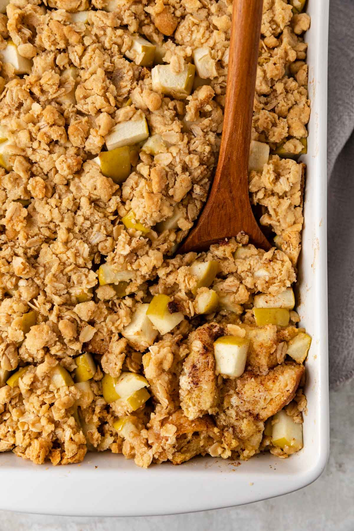 Apple Crisp French Toast Bake closeup of baked filling