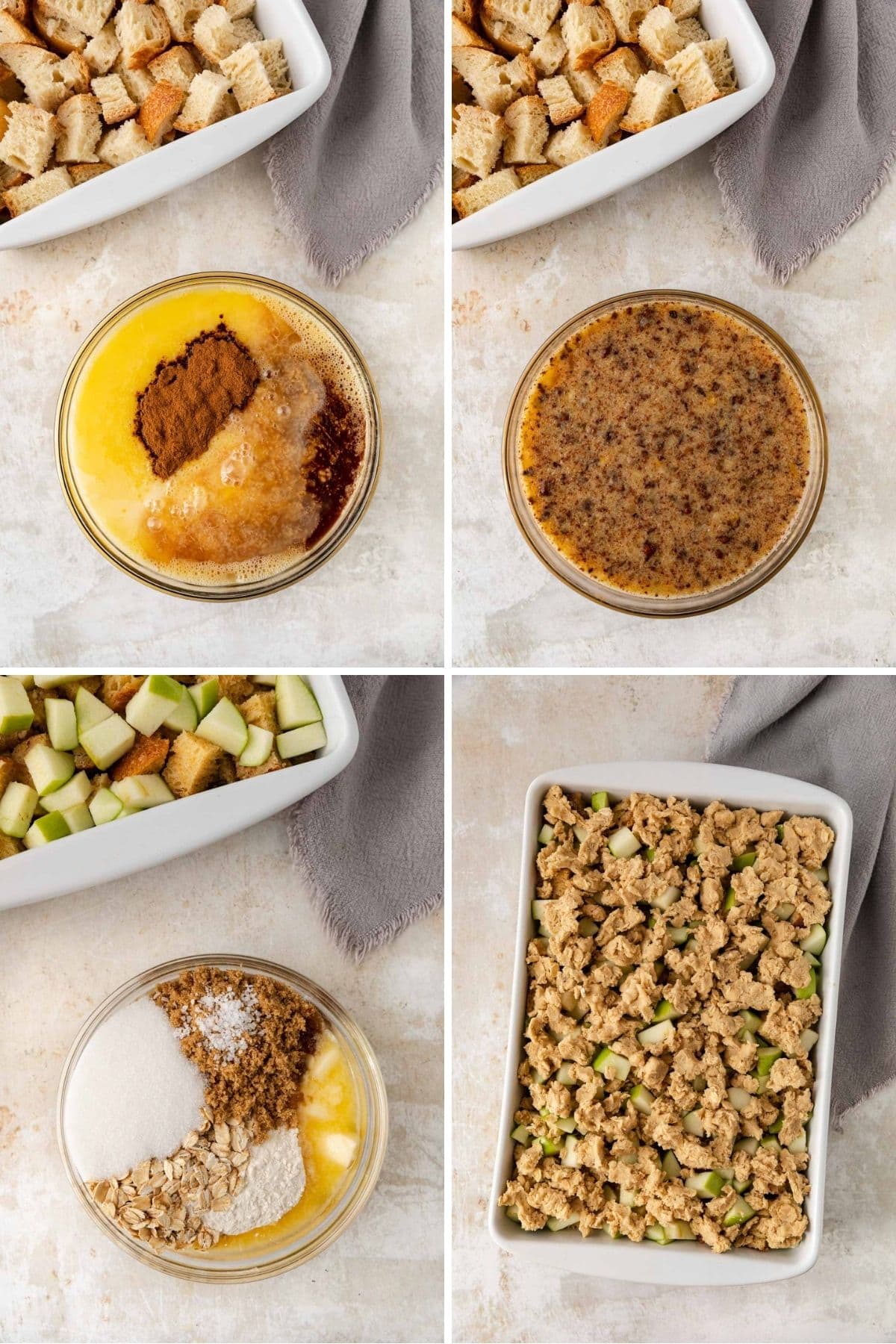 Apple Crisp French Toast Bake preparation collage