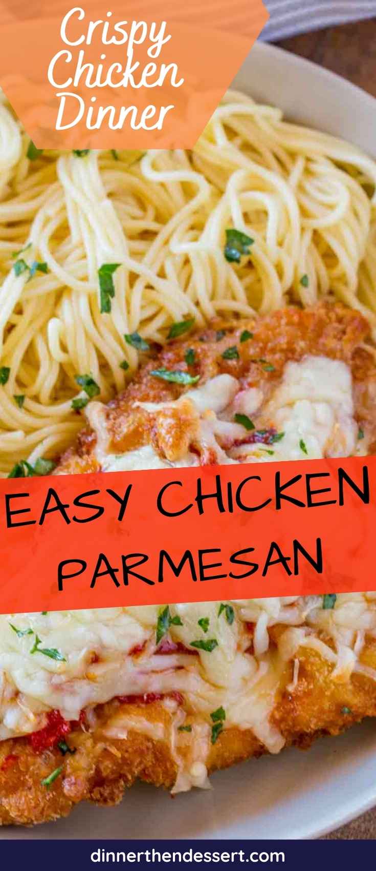 Chicken Parmesan on bed of noodles pin 1