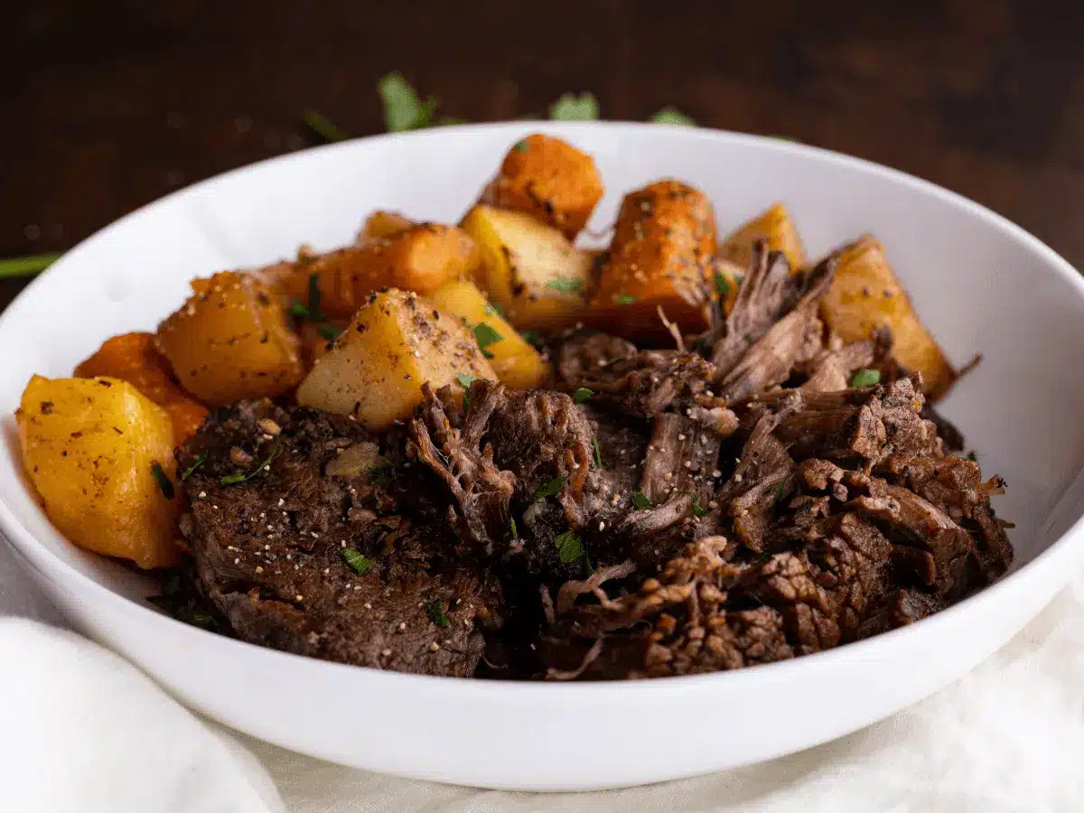 Side view of pot roast