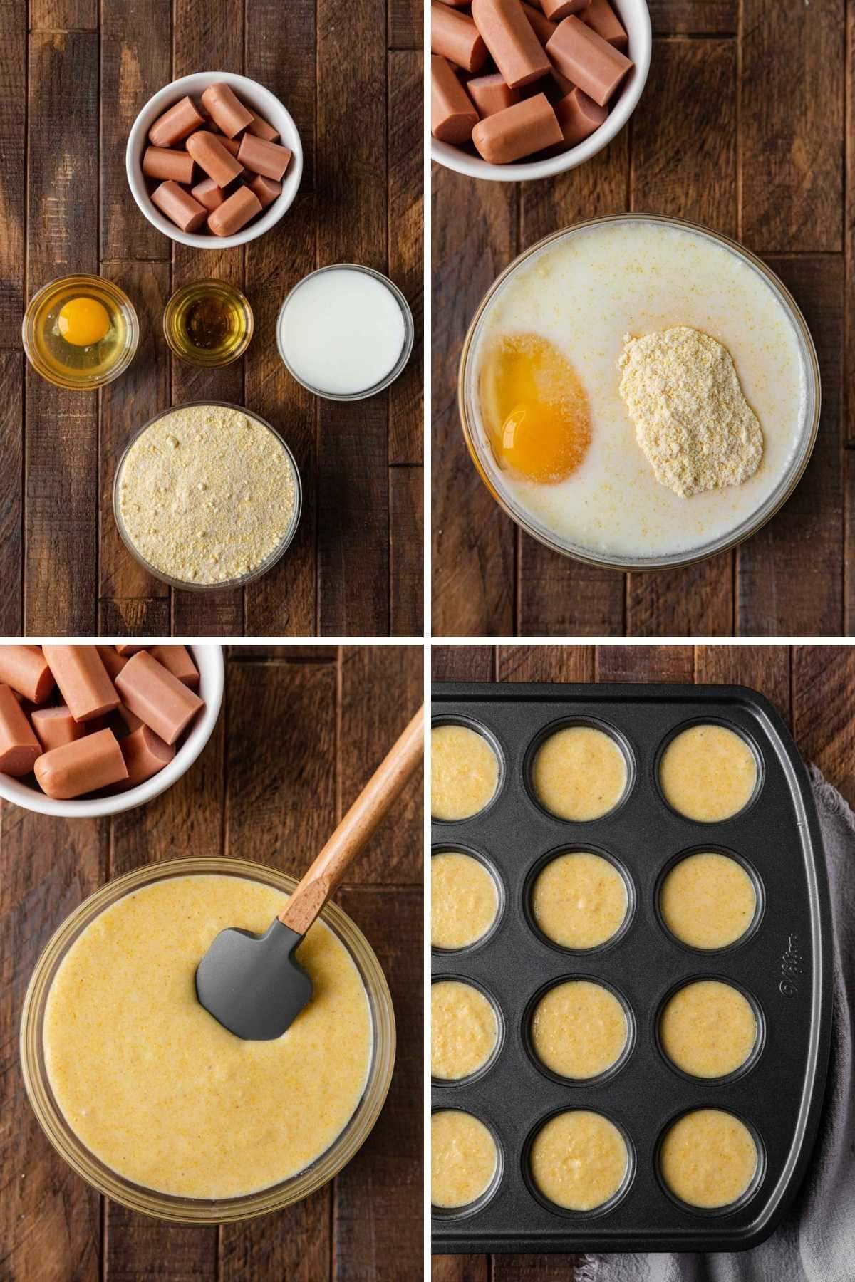 Cornbread Mini Muffins Collage of prep steps