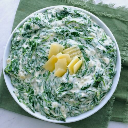 bowl of Spinach cooked in cream with cheese
