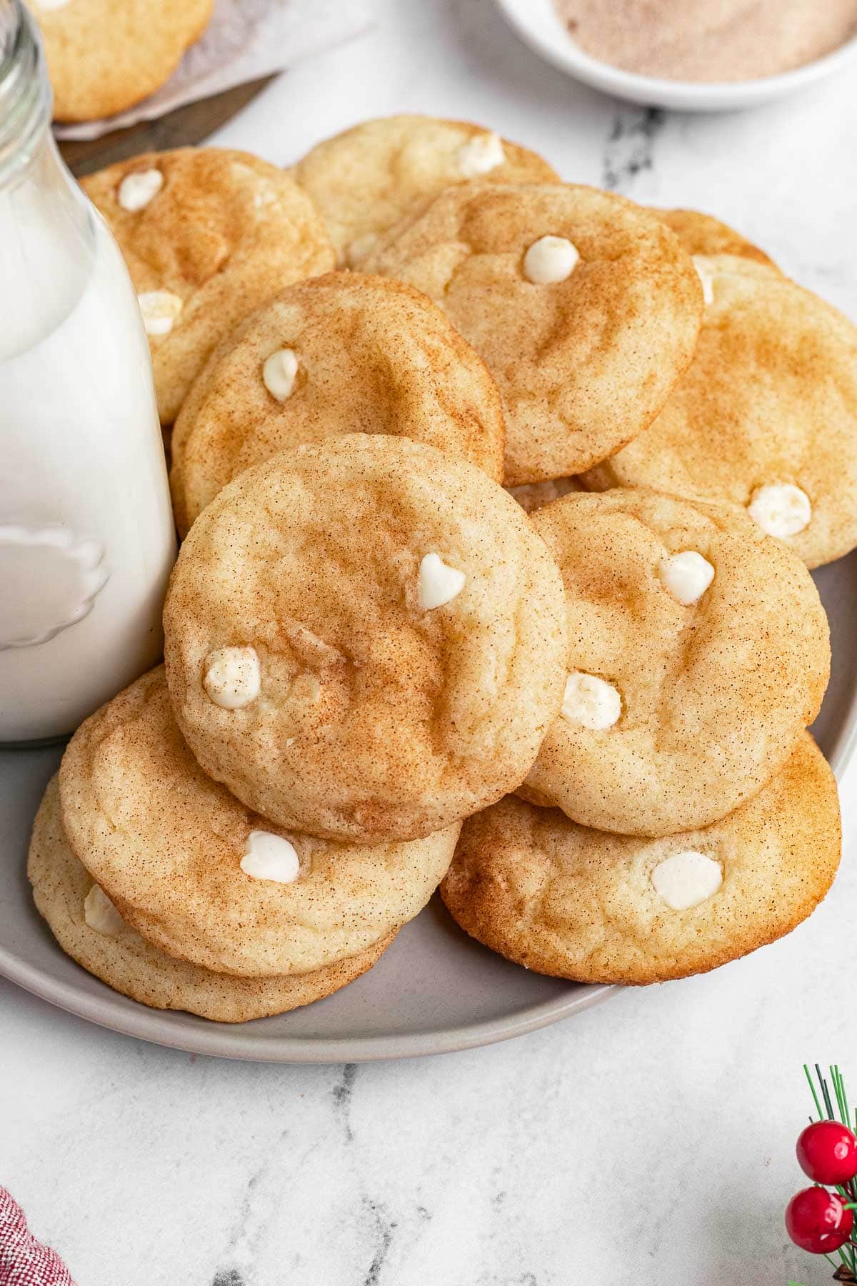 Snickerdoodle Chip Cookies on serving platter