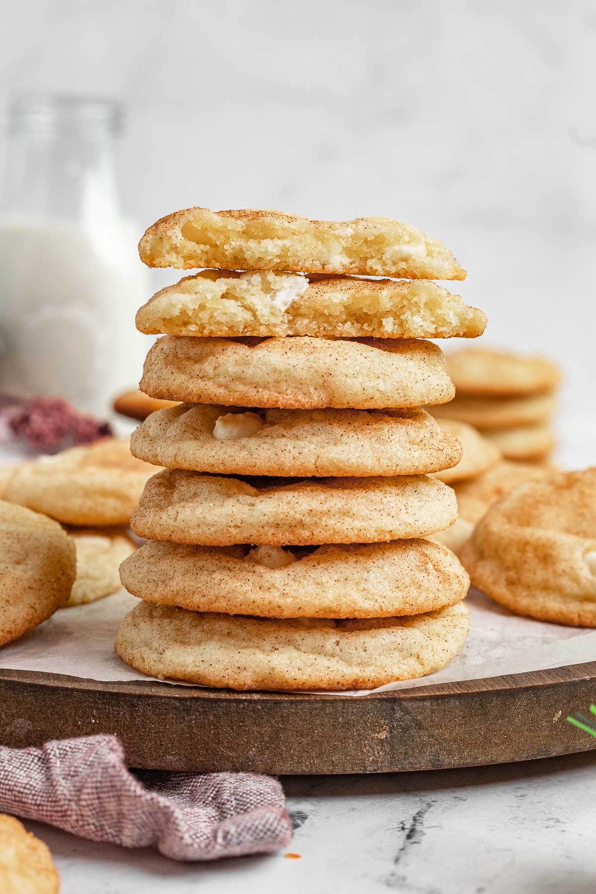 Snickerdoodle Chip Cookies in a stack