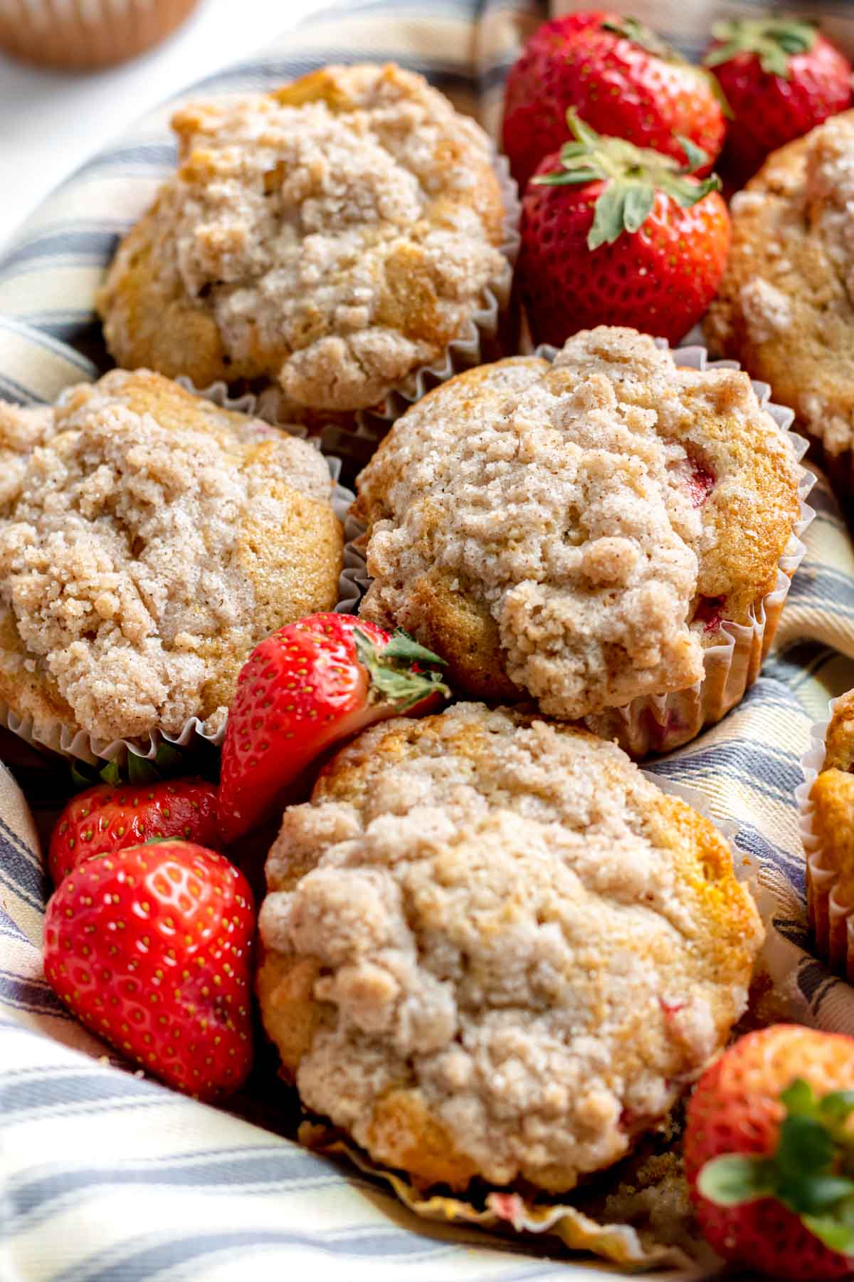 Strawberry Crumb Muffins baked in basket