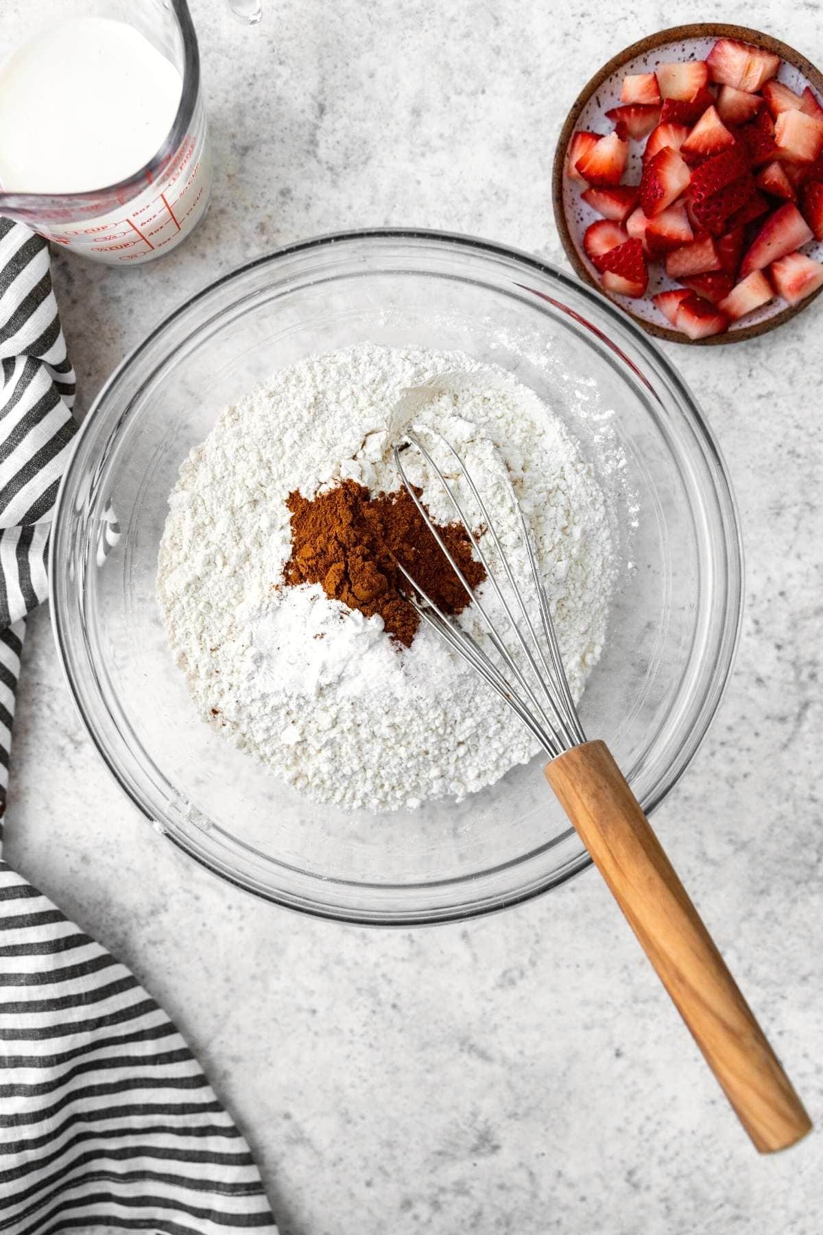 Strawberry Muffins dry ingredients in mixing bowl