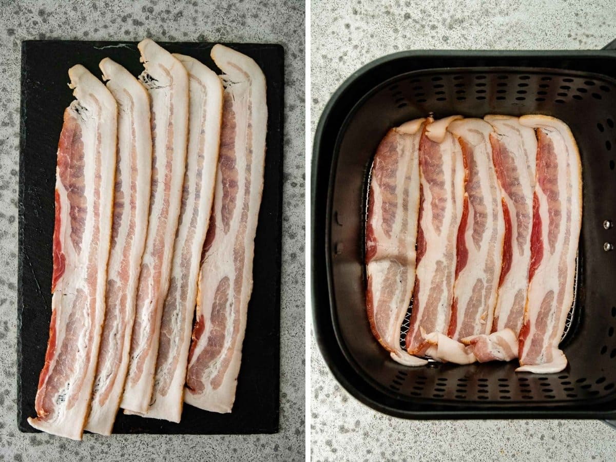 Air Fryer Bacon collage