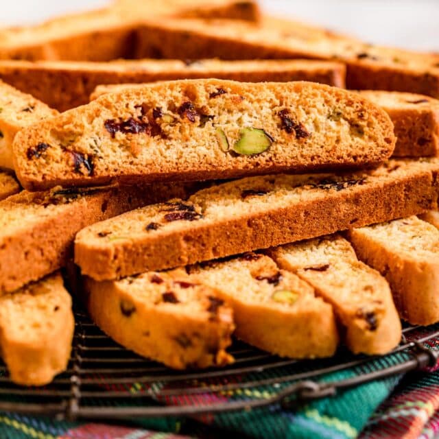 Christmas Pistachio Cranberry Biscotti on a plate