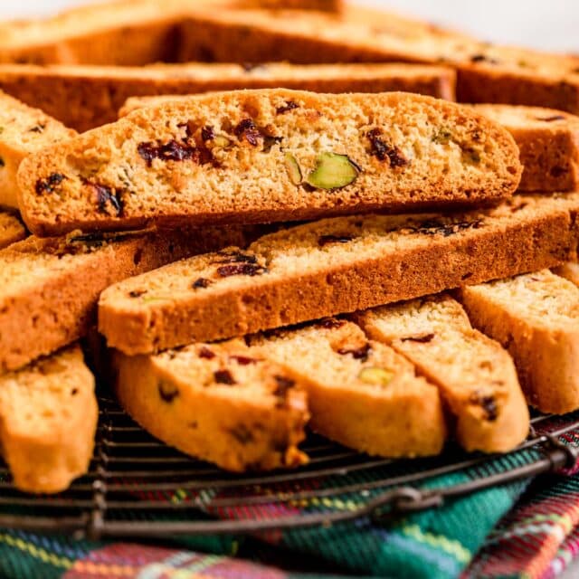 Christmas Pistachio Cranberry Biscotti on a plate