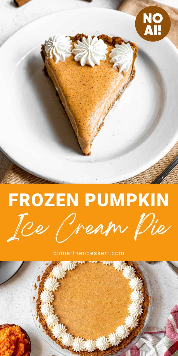 Ice cream pumpkin pie with whipped cream piping