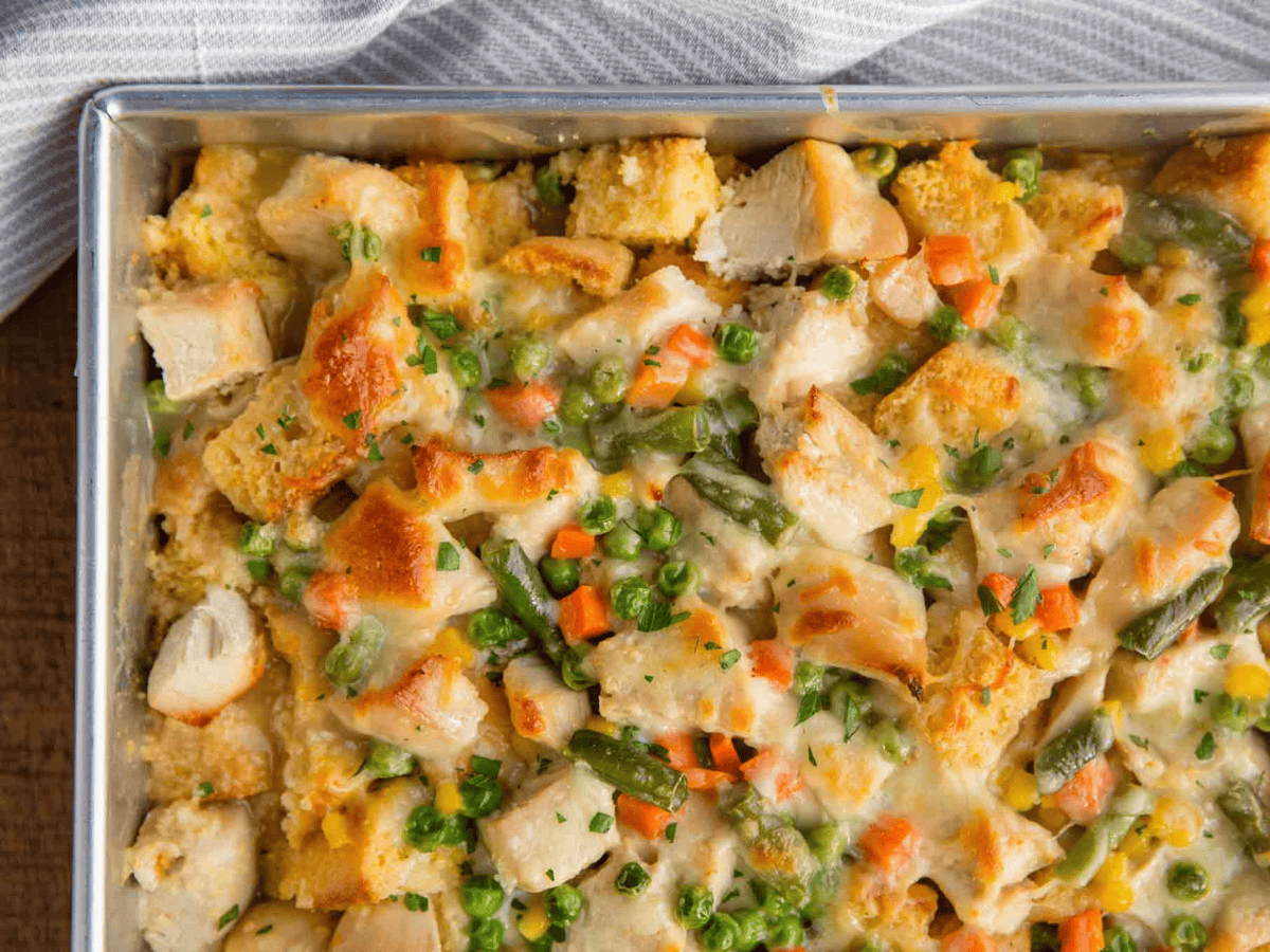 close up of casserole after baked