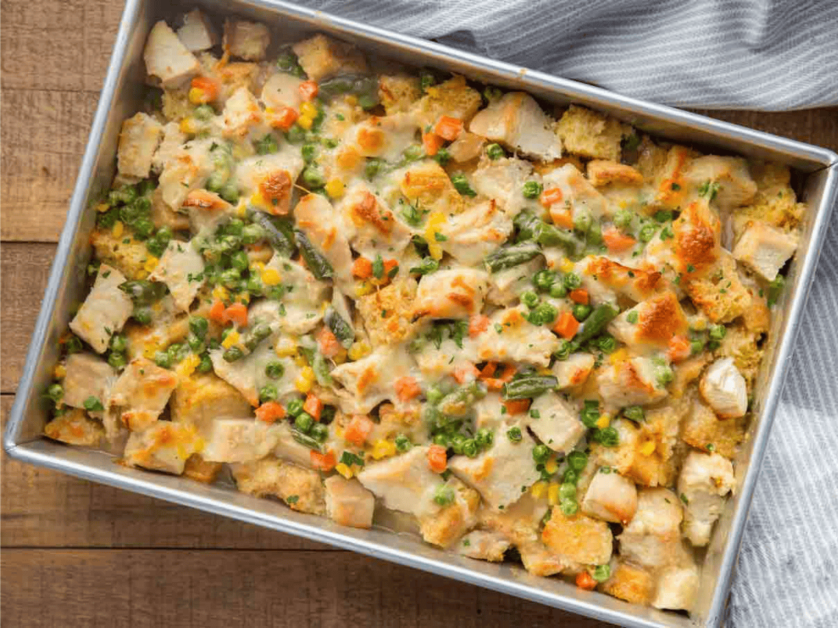 casserole in dish after coming out of the oven