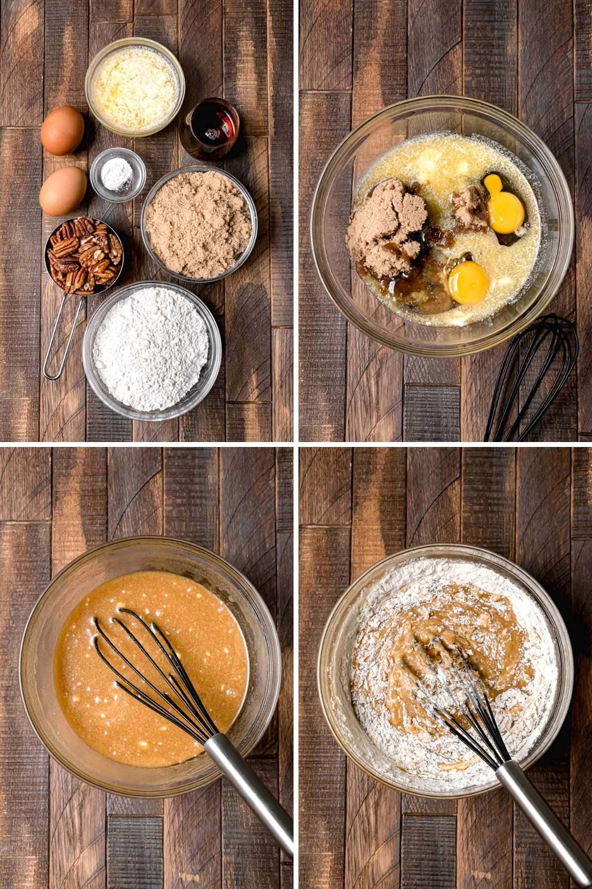 Collage showing ingredients and steps to make Maple Pecan Bars.