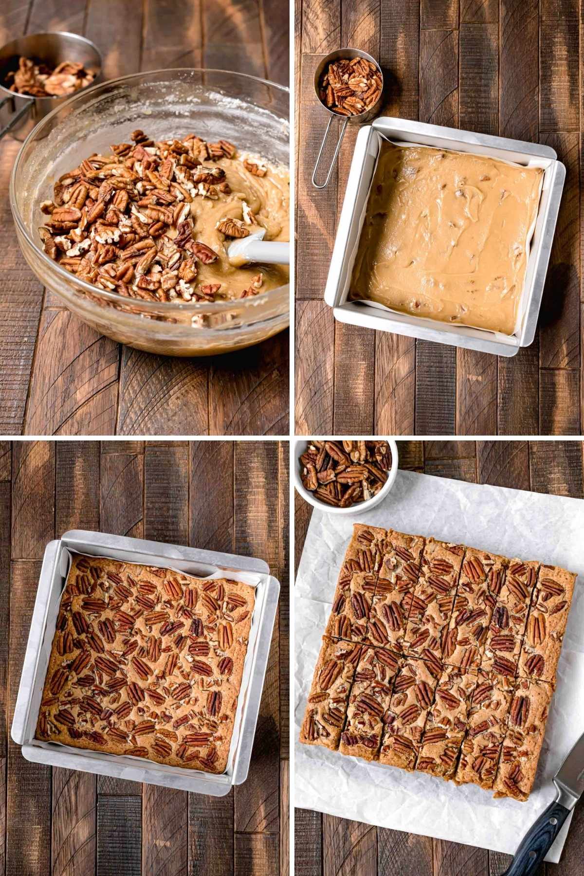 Collage showing steps to make Maple Pecan Bars.