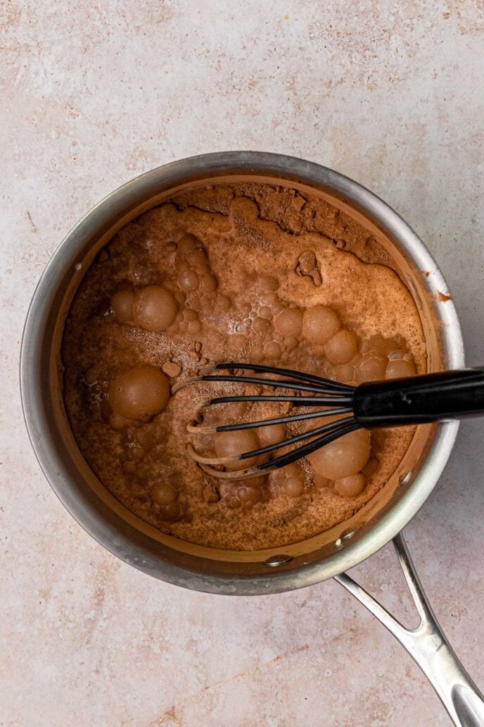 Pennsylvania Dutch Funny Cake chocolate sauce in pot