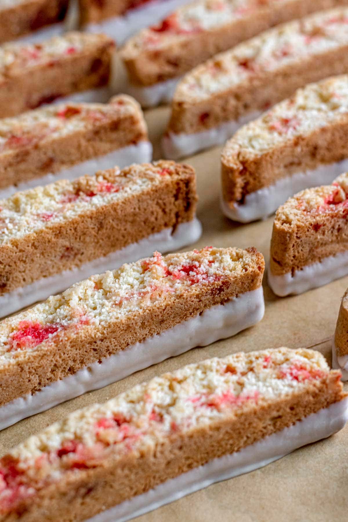 Peppermint Dipped Biscotti, chocolate drying