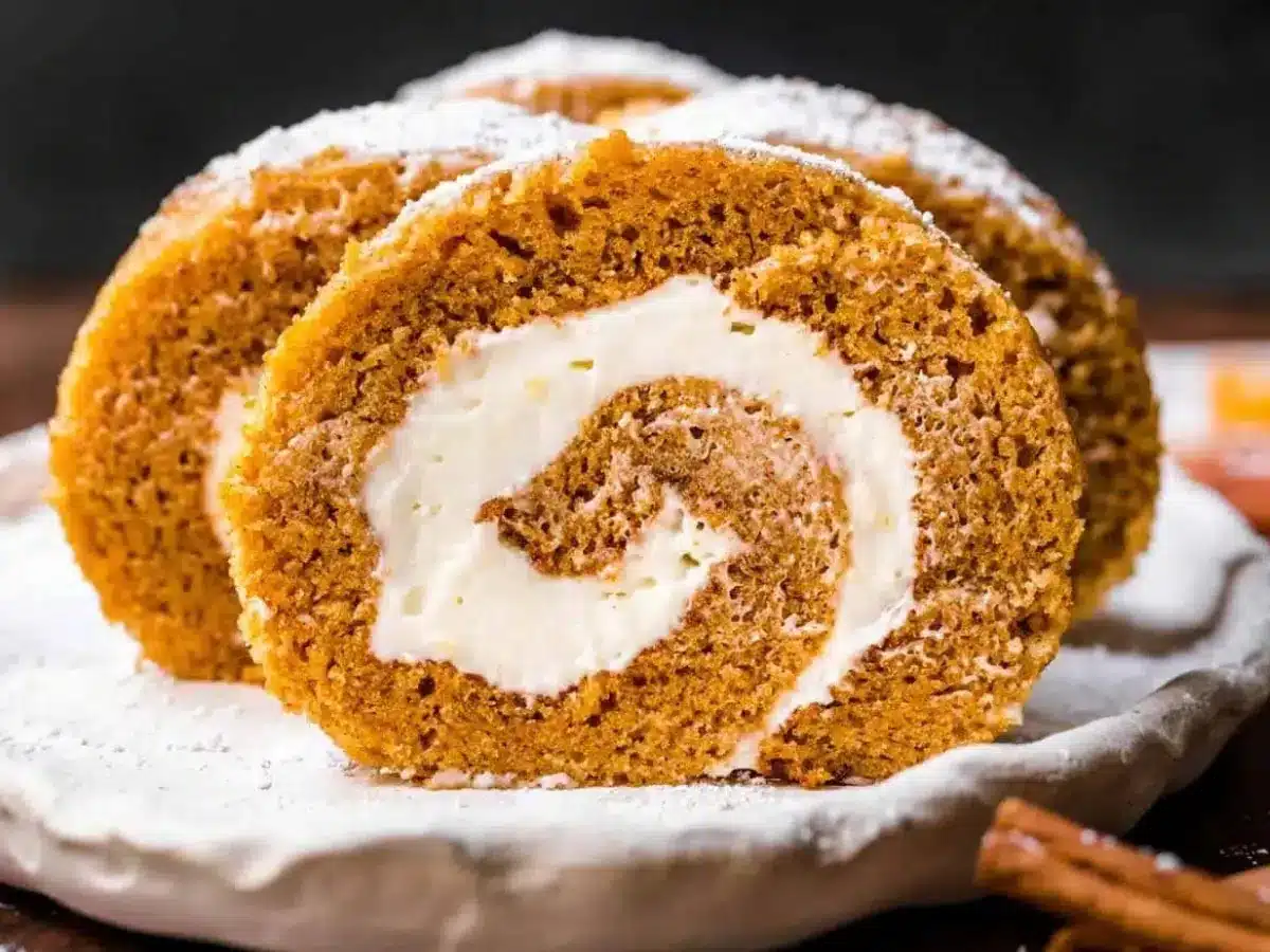 Slice with icing cut from roll