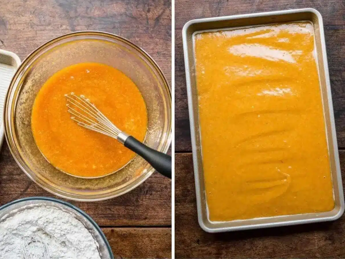 Collage of mixing and in baking pan