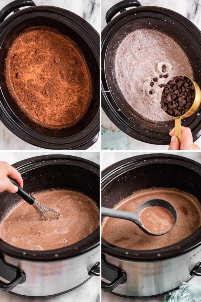 Slow Cooker Hot Chocolate collage of prep steps
