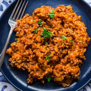 Beef with Rice Skillet on serving plate