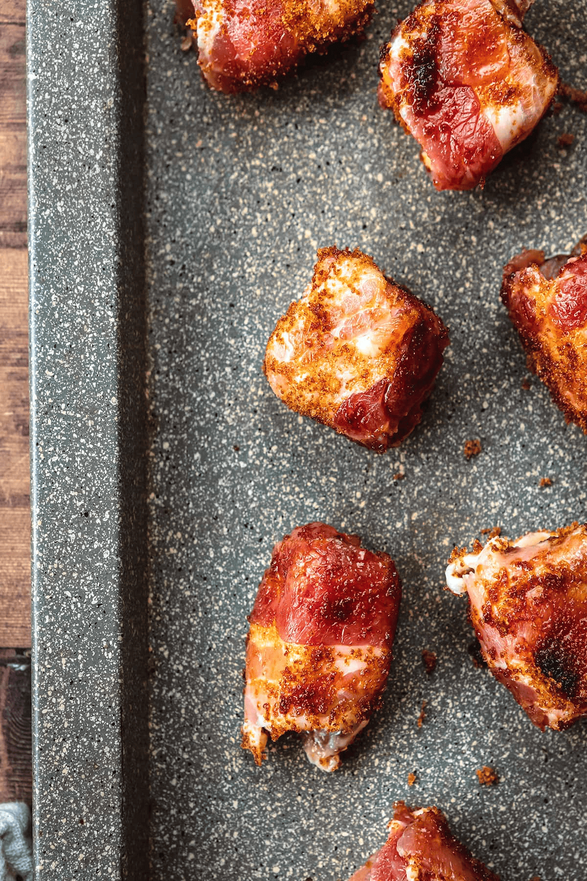 bacon bites on a baking sheet
