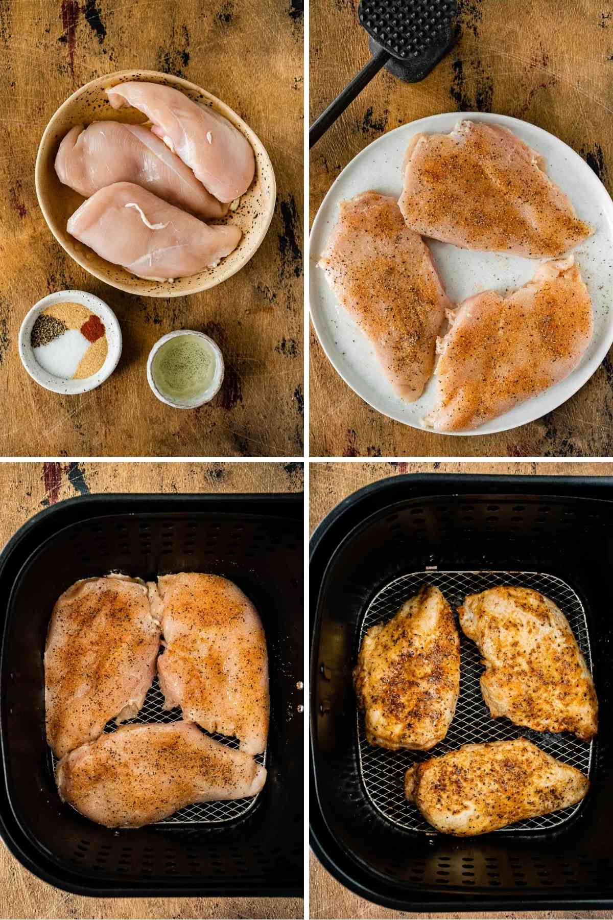 Air Fryer Chicken Breast collage of prep steps