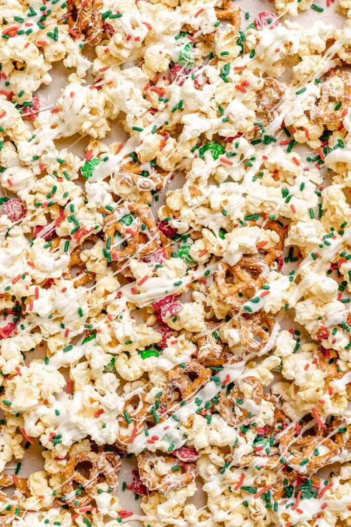 Christmas Popcorn Crunch on sheet pan